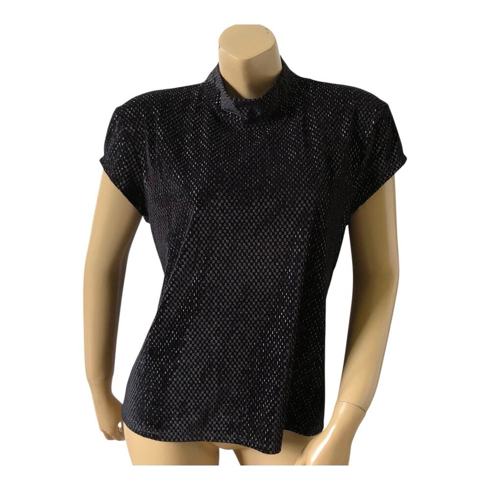 White House Black Market WHBM Blouse Womens XL Textured Mock Neck Short Sleeve